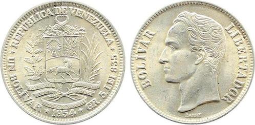 1 Bolivar 5 Lei Venezuela 1954 stempelglanz zilver zilver, Postzegels en Munten, Munten | Amerika, Verzenden