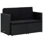 vidaXL Tuinbank 2-zits met kussens poly rattan zwart, Tuin en Terras, Verzenden, Nieuw