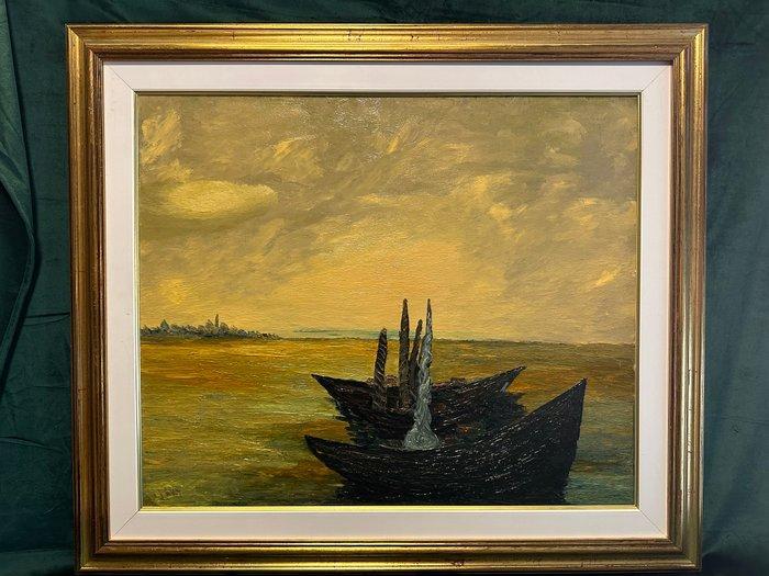 Italiaanse school (XX) - Paesaggio con barca, Antiek en Kunst, Kunst | Schilderijen | Klassiek