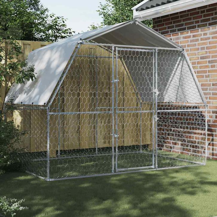 vidaXL Hondenkennel met dak en deur gegalvaniseerd staal, Animaux & Accessoires, Maisons pour chiens, Envoi