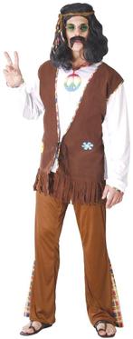 Hippie 60S Kostuum Bruin Wit Heren, Kleding | Heren, Nieuw, Verzenden