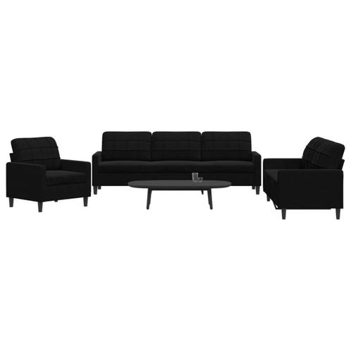 vidaXL 3-delige Loungeset met kussens fluweel zwart, Huis en Inrichting, Zetels | Zetels, Nieuw, Verzenden