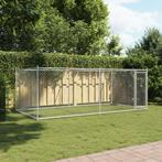 Hondenhok met deur 4x2x1,5 m gegalvaniseerd staal grijs, Dieren en Toebehoren, Verzenden, Nieuw