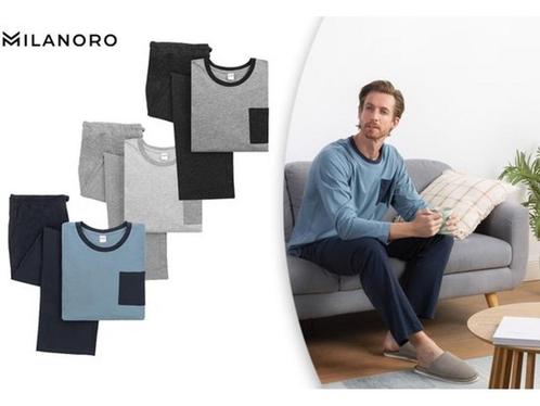 Milanoro - Katoenen pyjama voor heren - Zwart/grijs - XXL, Huis en Inrichting, Woonaccessoires | Overige, Nieuw, Verzenden