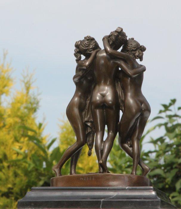 sculptuur, de 3 gezusters - 26 cm - brons marmer, Antiek en Kunst, Kunst | Designobjecten