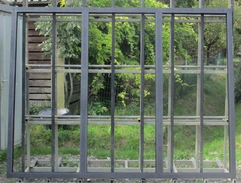 aluminium raam , chassis , venster 243 x 186 zwartgrijs 7021, Doe-het-zelf en Bouw, Raamkozijnen en Schuifdeuren, Inclusief glas