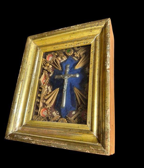 Reliquaire - Bois, Plaqué(e) argent, Textile, Verre -, Antiek en Kunst, Kunst | Niet-Westerse kunst