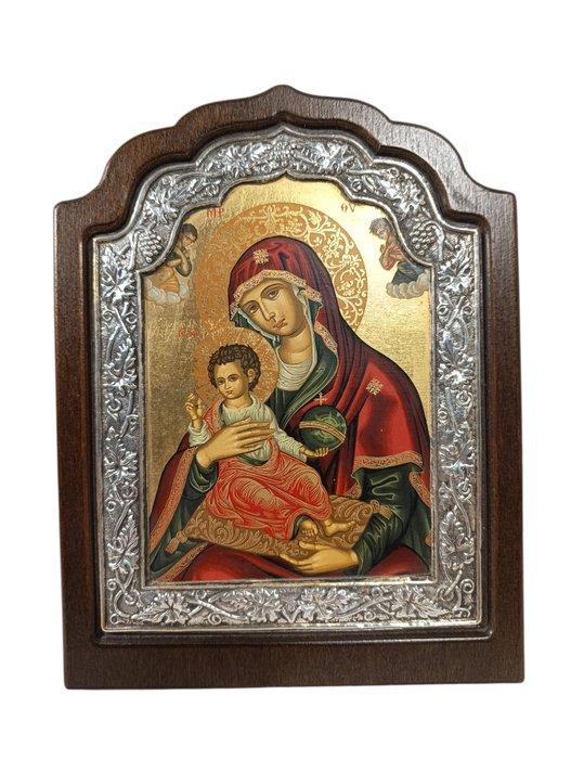 Icoon - Moeder Gods - Hout, Verzilverd - Byzantijnse icoon, Antiquités & Art, Antiquités | Livres & Manuscrits