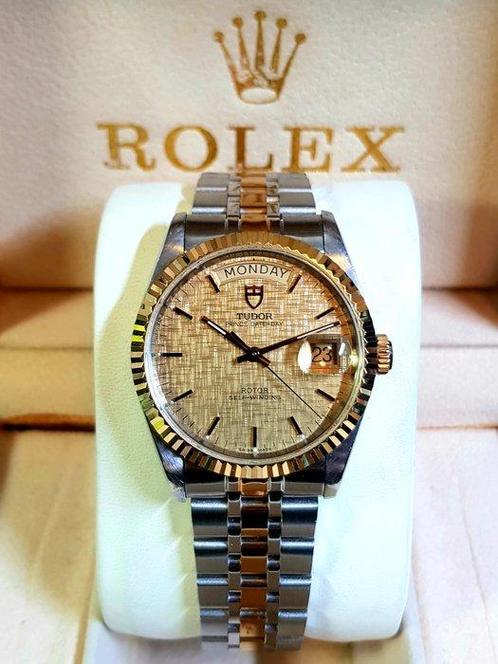 Tudor - Prince Date + Day - GOLD LINEN DIAL - Zonder, Handtassen en Accessoires, Horloges | Antiek