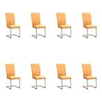 Set van 8 Leren eetkamerstoelen Dry - Kenia Cognac (cognac), Huis en Inrichting, Ophalen of Verzenden, Nieuw, Leer, Eén