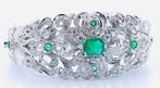 Armband - 18 karaat Witgoud Smaragd - Diamant, Handtassen en Accessoires, Armbanden, Nieuw