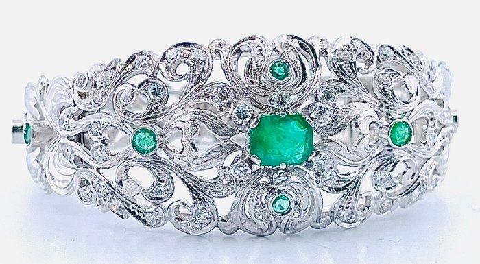 Armband - 18 karaat Witgoud Smaragd - Diamant, Handtassen en Accessoires, Armbanden