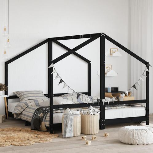 vidaXL Kinderbedframe 2x(90x190) cm massief grenenhout zwart, Kinderen en Baby's, Kinderkamer | Bedden, Nieuw, Verzenden