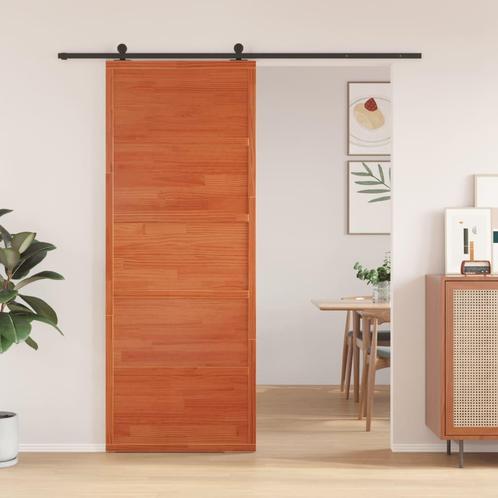 vidaXL Schuifdeur 80x208 cm massief grenenhout wasbruin, Doe-het-zelf en Bouw, Deuren en Vliegenramen, Nieuw, Verzenden