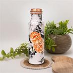 Puur koperen waterfles bloemenprint wit ± 750 ml (zware, Ophalen of Verzenden