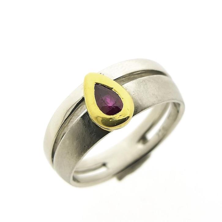 Bicolor platina ring met robijn, Handtassen en Accessoires, Ringen, Dame, Met edelsteen, Overige kleuren, 17 tot 18, Gebruikt