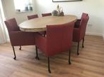 Set van 6 leren kuip eetkamerstoelen - met wieltjes - rood, Huis en Inrichting, Stoelen, Overige kleuren, Nieuw, Leer, Ophalen of Verzenden