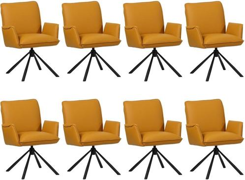 Set van 8 Gele leren industriële draaibare eetkamerstoelen -, Huis en Inrichting, Stoelen, Nieuw, Vijf, Zes of meer stoelen, Leer