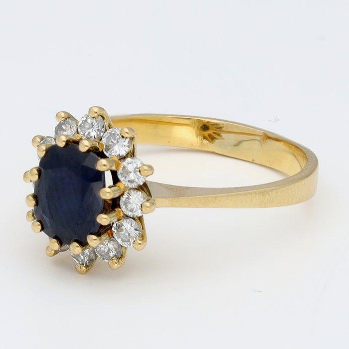 Bague - 18 carats Or jaune Diamant (Naturelle) - Saffier, Handtassen en Accessoires, Ringen