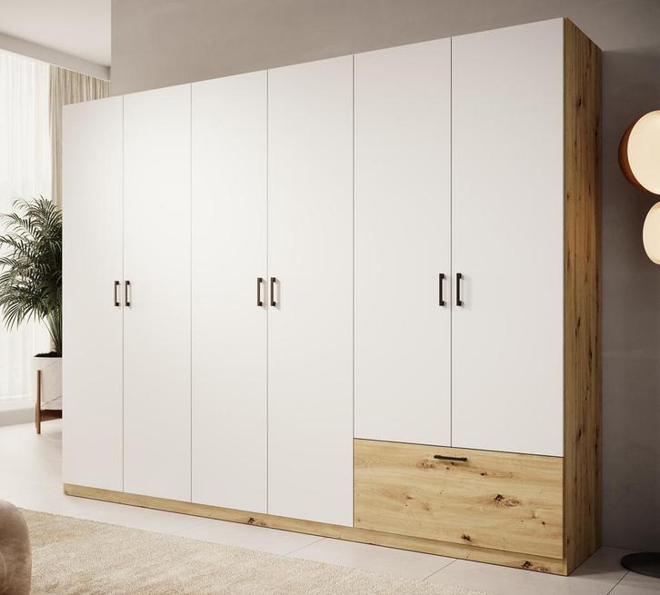 Meubella | Kledingkast 270cm wit eiken Garderobekast 1 lade, Huis en Inrichting, Kasten | Overige, Nieuw, Verzenden