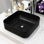 vidaXL Wastafel vierkant 38x38x13,5 cm keramiek zwart, Doe-het-zelf en Bouw, Sanitair, Verzenden, Nieuw