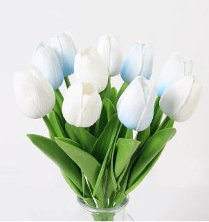 Actie tulp tulpen 33cm bundel lichtblauw en wit / +/-10st, Huis en Inrichting, Woonaccessoires | Kunstplanten en Kunstbloemen