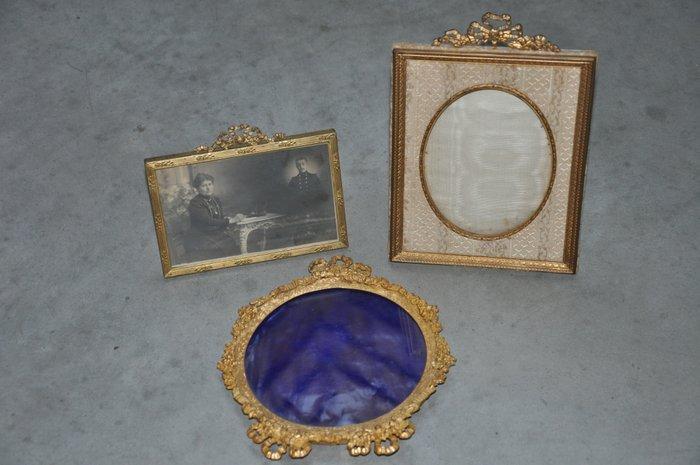 Fotolijst (3) - verguld brons, Glas, Legering, Antiek en Kunst, Antiek | Overige Antiek
