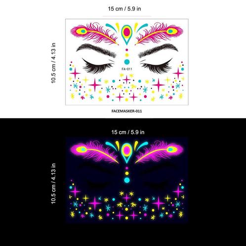Gezicht Sticker Glow in the Dark Set van 3 (verschillende), Kleding | Heren, Carnavalskleding en Feestkleding, Nieuw, Verzenden