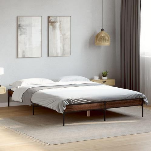 vidaXL Bedframe bewerkt hout metaal bruin eikenkleur 120x200, Huis en Inrichting, Slaapkamer | Bedden, Nieuw, Verzenden
