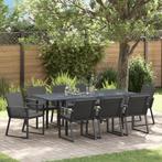 vidaXL 9-delige tuinset met kussens zwart poly rattan, Tuin en Terras, Tuintafels, Verzenden, Nieuw