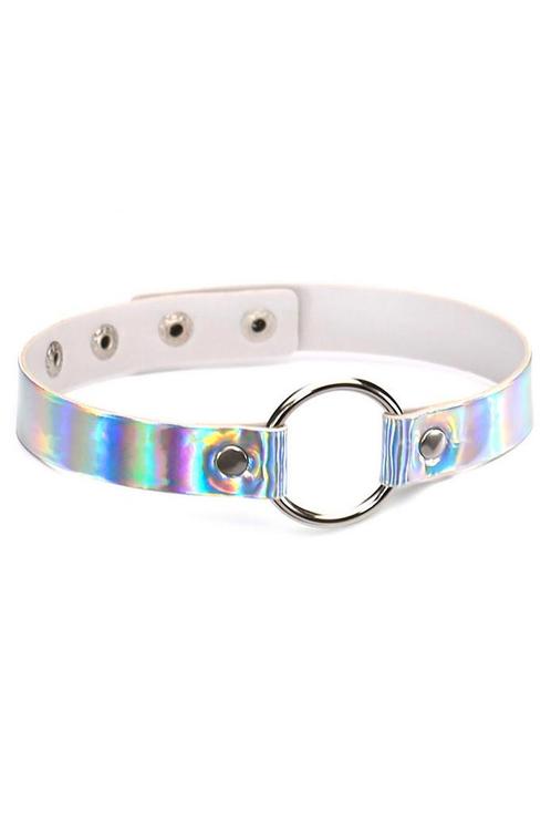 Choker Zilver Holografisch Ring Iridescent Collar Ketting Se, Handtassen en Accessoires, Kettingen, Zilver, Nieuw, Ophalen of Verzenden