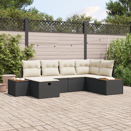 vidaXL 6-delige ligzetel set met kussens zwart poly rattan, Tuin en Terras, Tuinsets en Loungesets, Nieuw, Verzenden