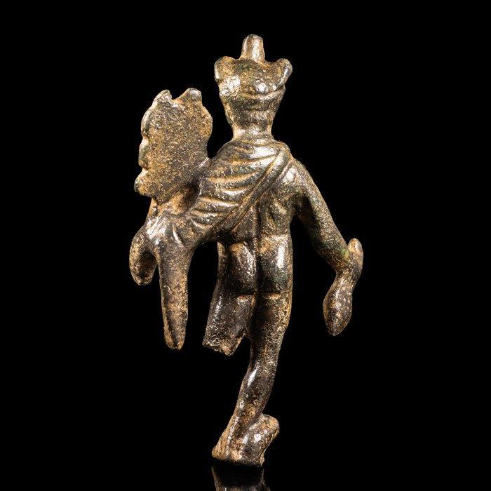 Oud-Romeins Bronzen beeldje van Mercury dat een geldzak en, Antiek en Kunst, Antiek | Overige Antiek