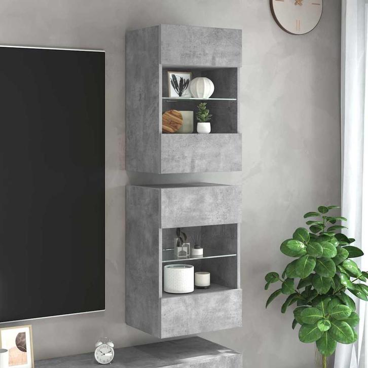 vidaXL Wandkasten met LED-verlichting voor tv 2 st, Huis en Inrichting, Kasten |Televisiemeubels, Nieuw, Verzenden