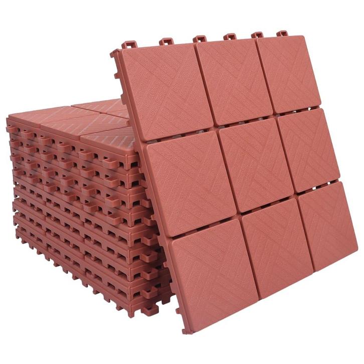 vidaXL Terrastegels 10 st 30,5x30,5 cm kunststof rood, Doe-het-zelf en Bouw, Vloerdelen en Plavuizen, Nieuw, Verzenden