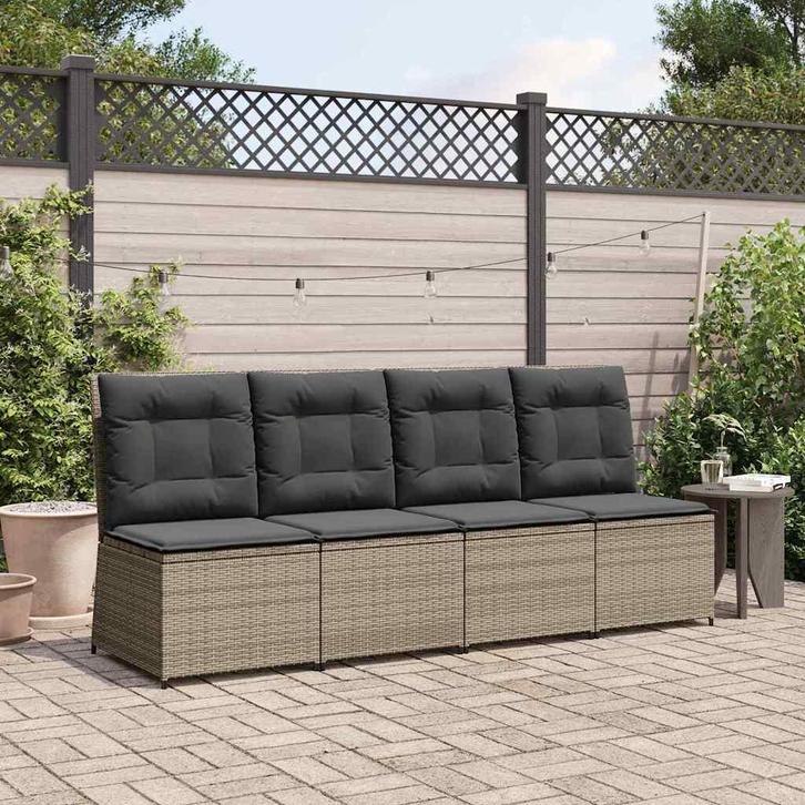 vidaXL Tuin Sofa met kussen Grijs Poly rattan, Tuin en Terras, Tuinsets en Loungesets, Nieuw, Verzenden