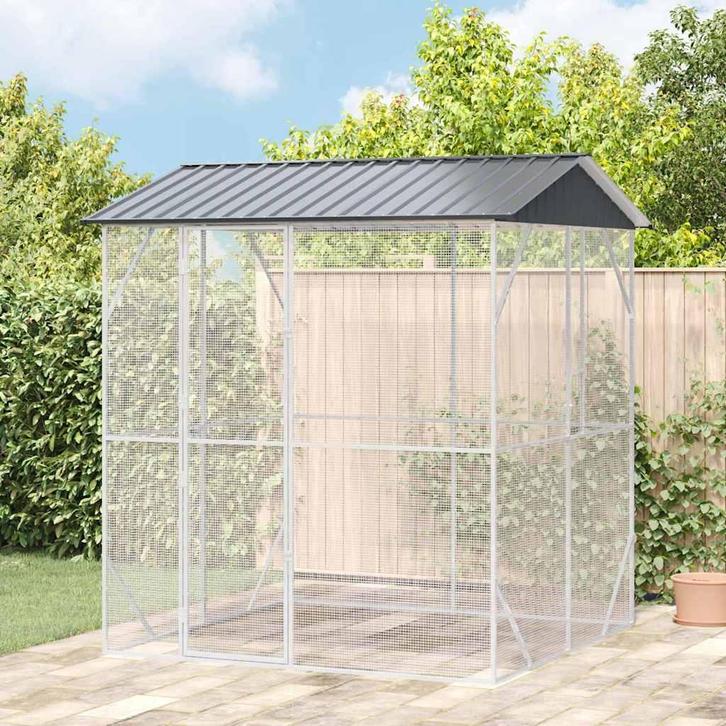 vidaXL Vogelkooi Antraciet 215 x 208 x 247 cm Gegalvaniseerd, Dieren en Toebehoren, Vogels | Toebehoren, Nieuw, Verzenden