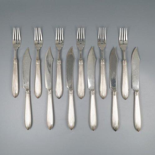 J.M. van Kempen & Zn. Voorschoten 1919 - Visbestekset voor 6, Antiek en Kunst, Antiek | Zilver en Goud