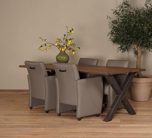 Set van 4 leren eetkamerfauteuil - Toledo Leer Smog - Met, Huis en Inrichting, Stoelen, Overige kleuren, Eén, Nieuw, Leer, Ophalen of Verzenden