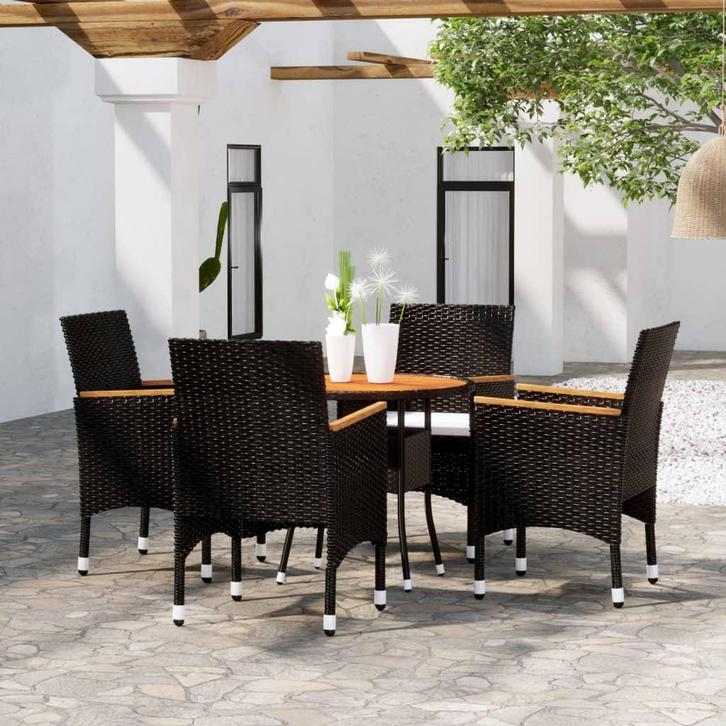 vidaXL 5-delige Tuinset poly rattan zwart, Tuin en Terras, Tuinsets en Loungesets, Tuinset, Nieuw, Verzenden