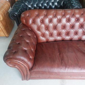 Canapé - Bois, Cuir - style Chesterfield, Antiek en Kunst