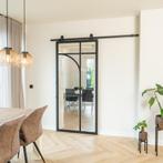 Stalen Schuifdeur - Zwart - 5 Vlaks rond - Helder glas, 75 tot 150 cm, Nieuw, 150 tot 225 cm, Metaal