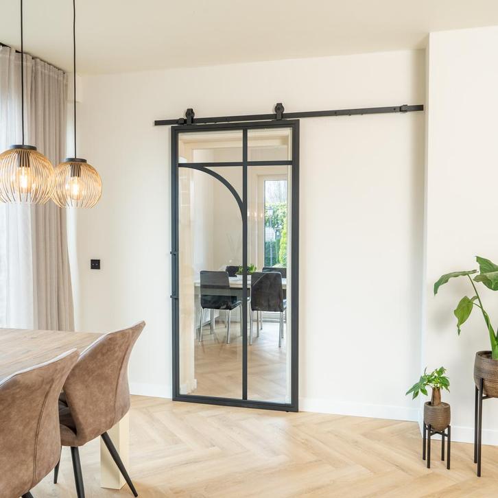 Stalen Schuifdeur - Zwart - 5 Vlaks rond - Helder glas, Doe-het-zelf en Bouw, Raamkozijnen en Schuifdeuren, Inclusief glas, Nieuw