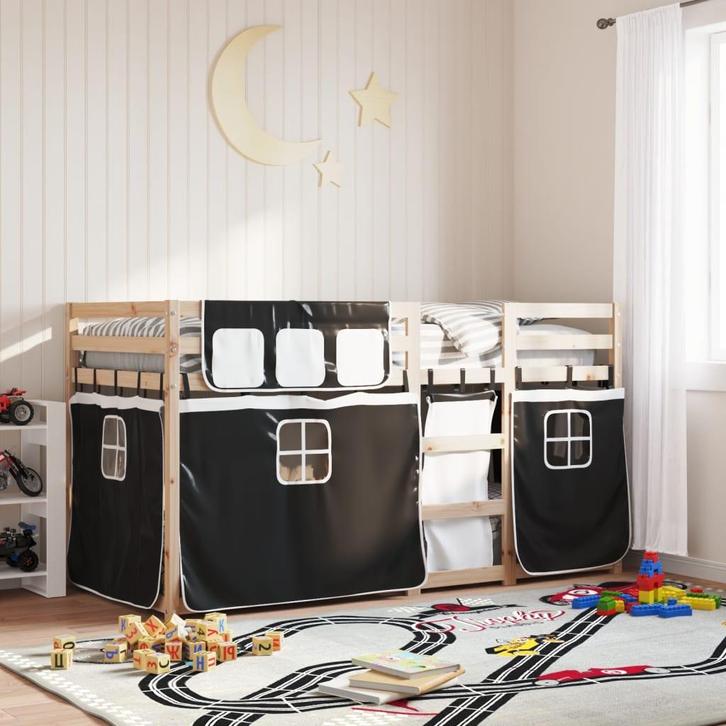 vidaXL Stapelbed met gordijnen 90x200 cm grenenhout wit en, Huis en Inrichting, Slaapkamer | Bedden, Nieuw, Verzenden