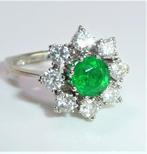 Ring - 18 karaat Witgoud Diamant  (Natuurlijk) - Smaragd -