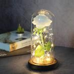 Kunst Roos in Glazen Stolp met Verlichting - Zijden Rozen, Verzenden, Nieuw