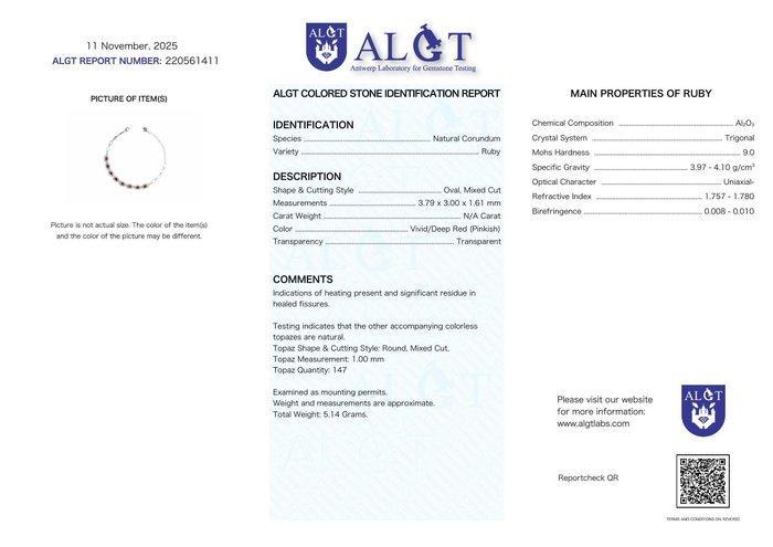 Zonder minimumprijs - Armband Zilver - Ruby - Gecertificeerd, Bijoux, Sacs & Beauté, Bracelets