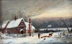 Britse school (XIX) - Figure by a cottage in a winter, Antiek en Kunst, Kunst | Schilderijen | Klassiek