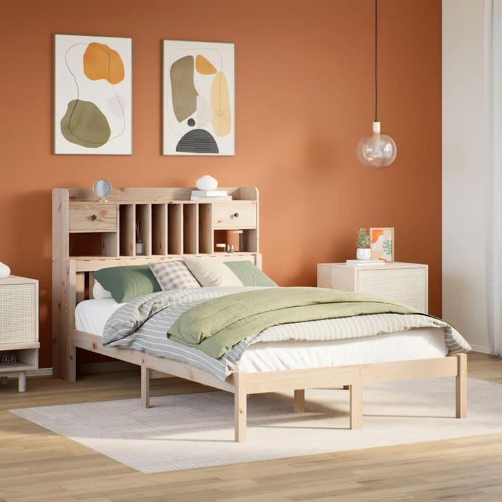 vidaXL Bed met boekenkast zonder matras massief grenenhout, Huis en Inrichting, Slaapkamer | Bedden, Nieuw, Verzenden