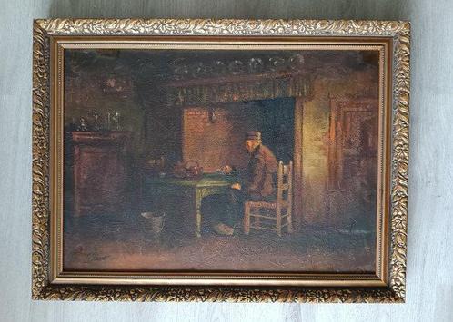 École néerlandaise (XX) - Larens interieur met boer, Antiek en Kunst, Kunst | Schilderijen | Klassiek